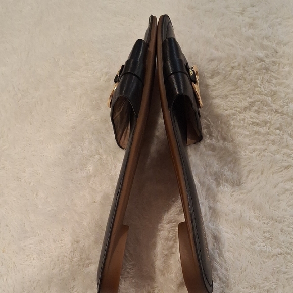 Michael Kors Black Leather Slide Sandals with Gold Logo - Picture 3 of 5